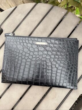 Authentic Saint Laurent Black Croc-Embossed Leather Pouch